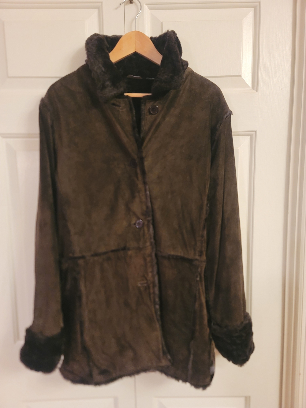 Women's Plush Faux-Shearling Coat in Dark Chocolate Brown
